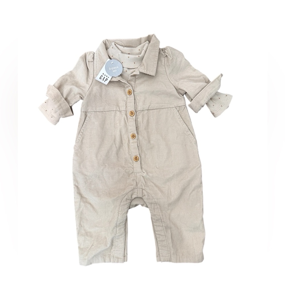 GAP baby NWT Beige Kids corduroy two pieces Jumpsuit and bodysuit set